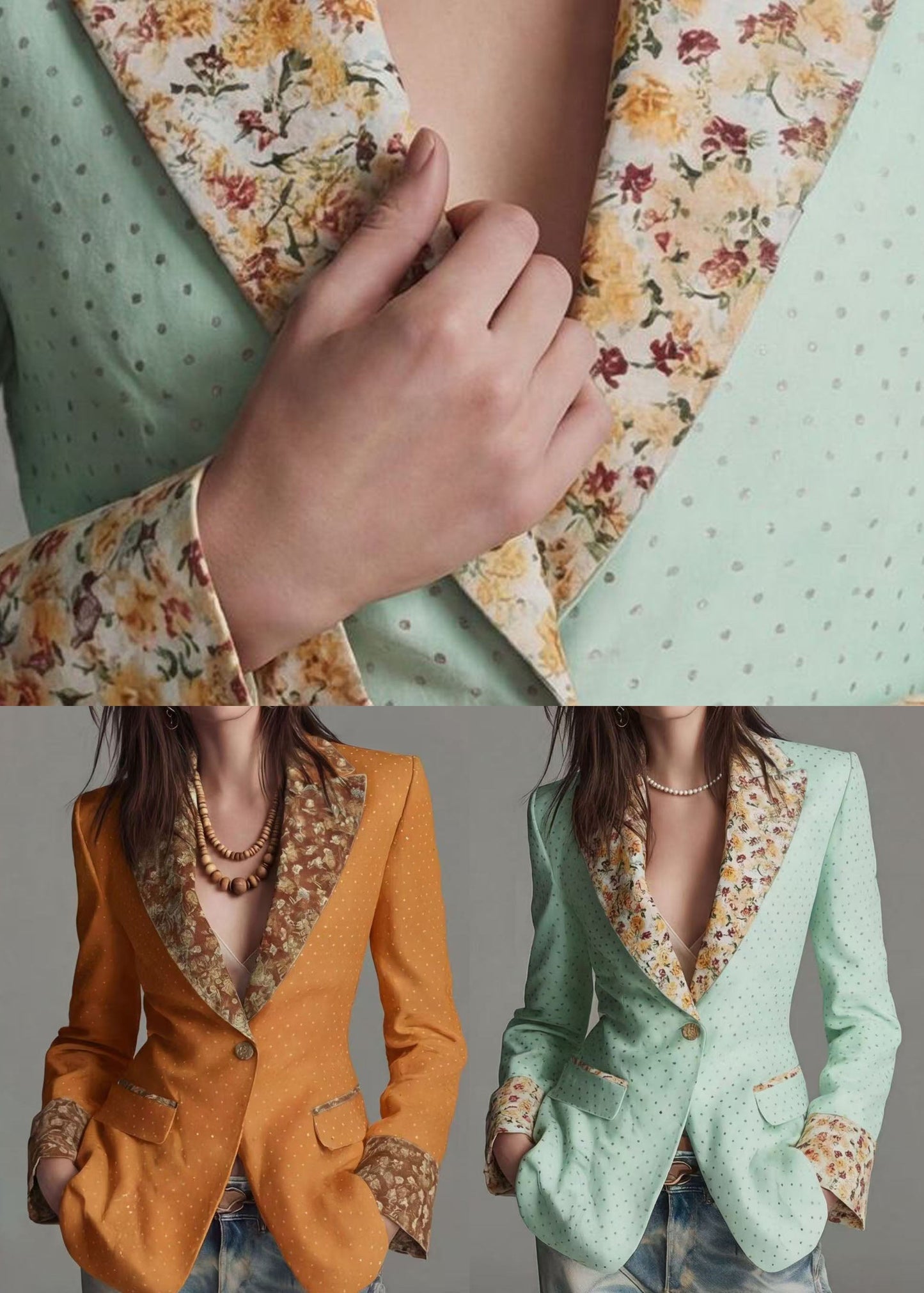 Classy Yellow Peter Pan Collar Print Cotton Blazer Jackets Coats Fall