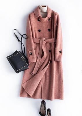 Classy black plaid fine Long Woolen CoatsPhotography Notched tie waist fall Woolen Coats - SooLinen