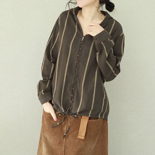 Edle schwarzgrün gestreifte Baumwolloberteile für Damen, Boutique-Arbeitsoutfits, Kapuzen-Tunika-Shirts