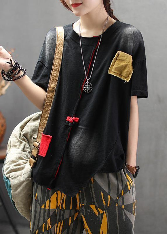 Classy cotton clothes Boho Round Neck Loose Casual Irregular Blouse - SooLinen