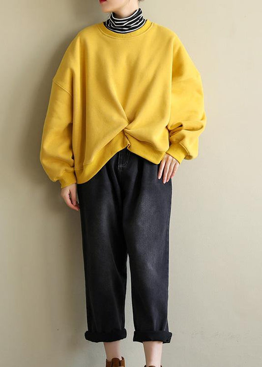 Classy false two pieces cotton spring clothes Shape yellow top - SooLinen