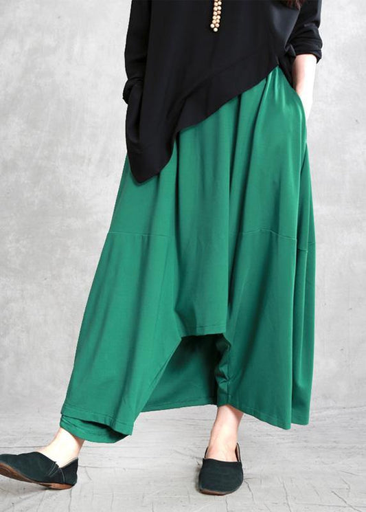 Classy green Fashion Ideas elastic waist asymmetric pants - SooLinen