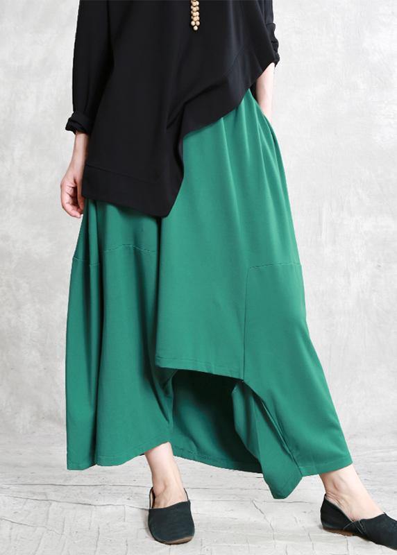 Classy green Fashion Ideas elastic waist asymmetric pants - SooLinen