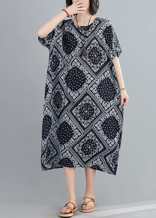 Classy navy prints cotton linen Soft Surroundings o neck Traveling summer - SooLinen