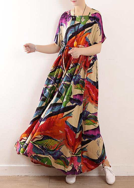 Classy o neck cotton linen clothes Fashion Ideas floral Maxi Dresses summer - SooLinen