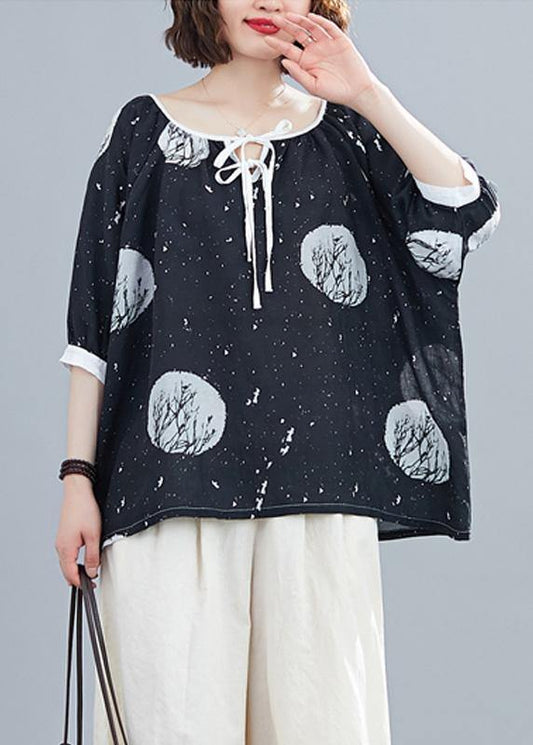 Classy o neck half sleeve tops women Work black dotted blouse - SooLinen