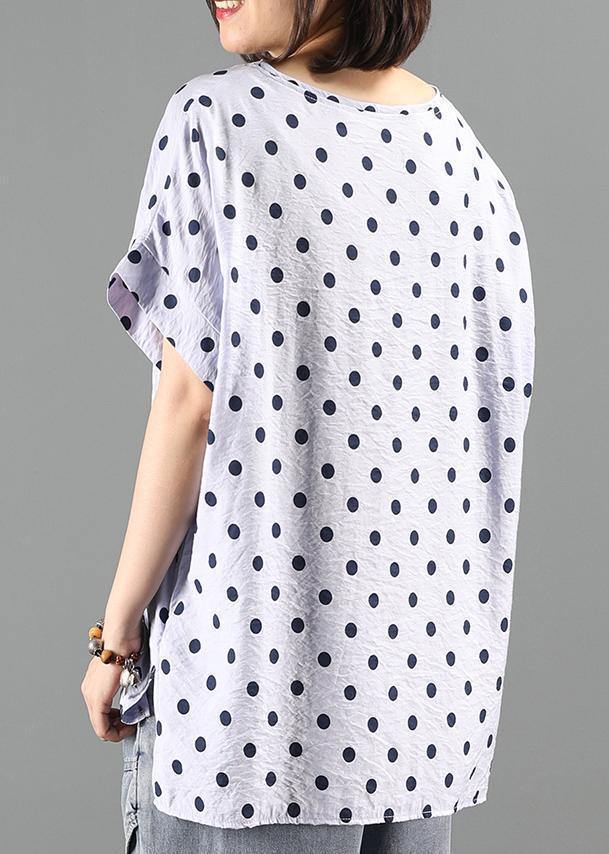 Classy o neck shirts light purple dotted short tops - SooLinen