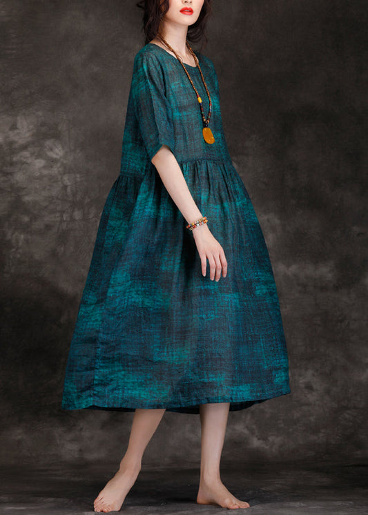 Edle O-Ausschnitt, taillierte Leinenroben in Übergröße, Fotografie, schwärzlich-grünes langes Kleid für den Sommer