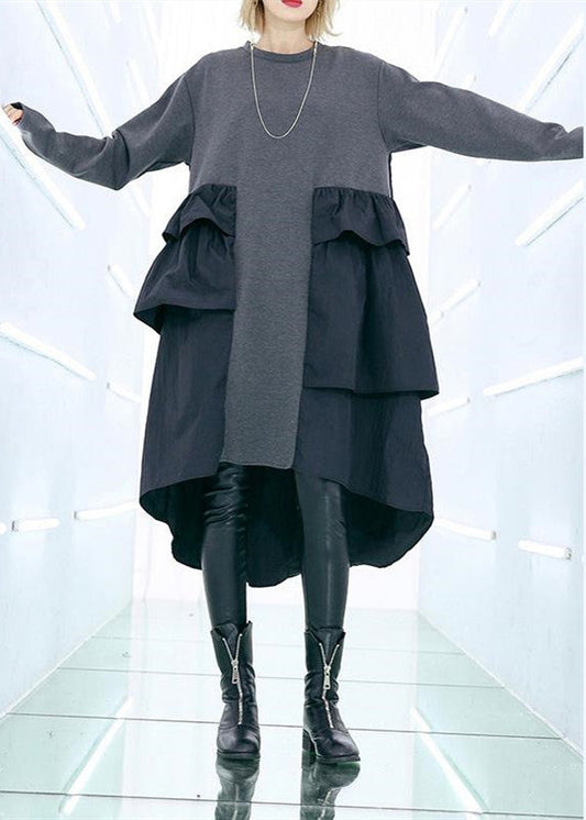 Edle Patchwork-Baumwollgarderoben mit großen Ärmeln in Grau mit weitem Bein