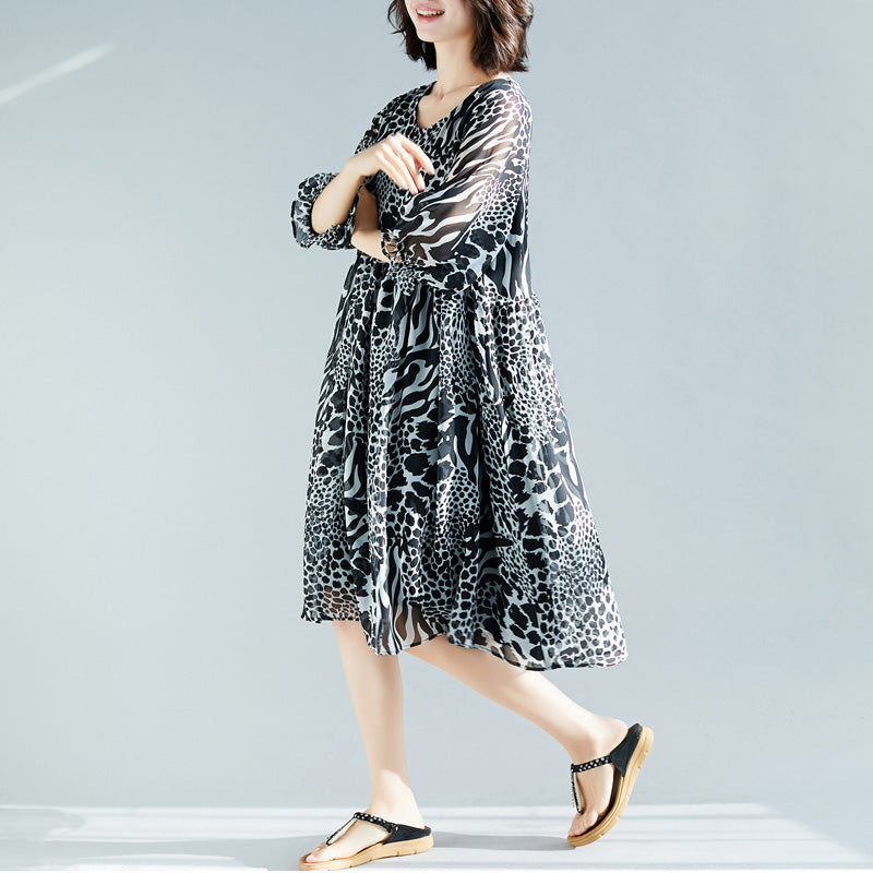 Edle Drucke Chiffon Lange Hemden Frauen Design O Hals Kleider Baumwolle Sommer Kleider
