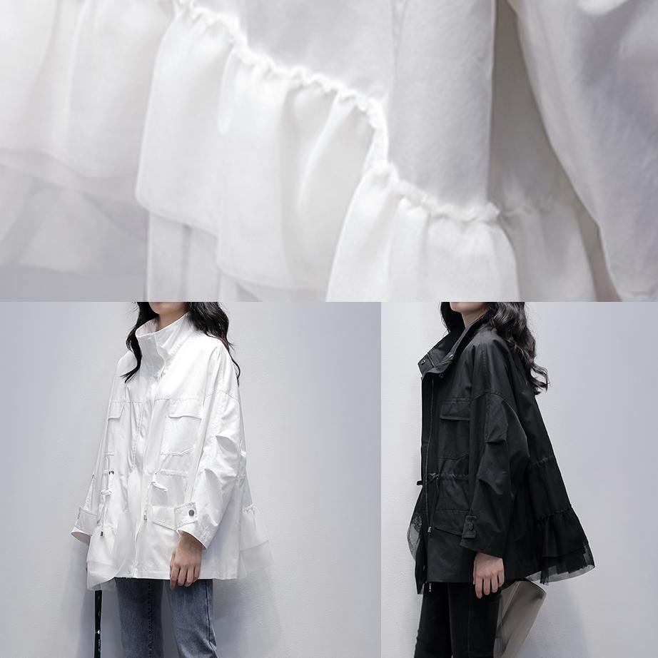 Classy stand collar Fashion outwear khaki patchwork tulle loose coats - SooLinen