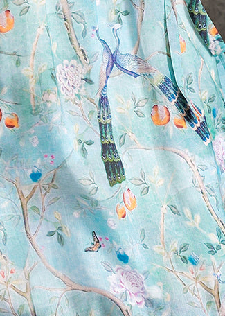 Edles Leinenkleid mit V-Ausschnitt und Krawattenbund, Pakistani Work, hellblau, Plus Size Kleid, Sommer