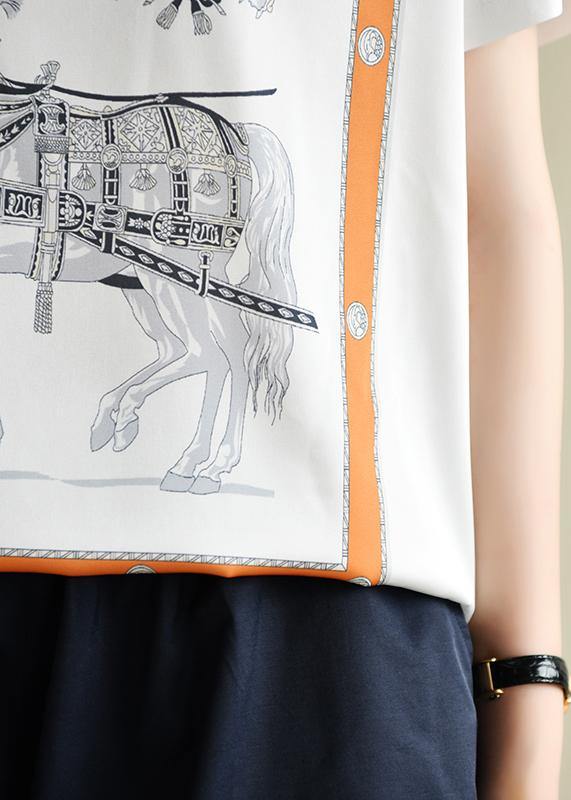 Classy white print clothes For Women o neck daily summer tops - SooLinen