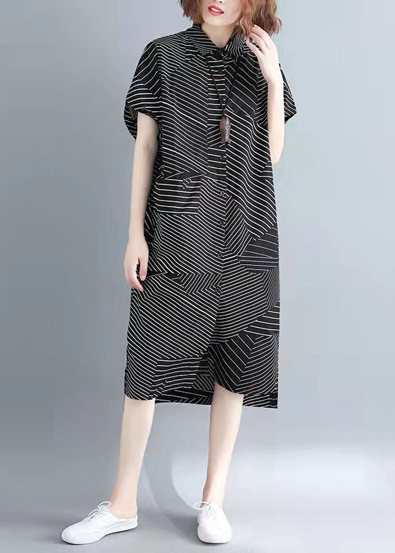 Edle schwarze Chiffon-Kleidung für Damen, lässig, für die Arbeit, Stehkragen, Sommerkleid