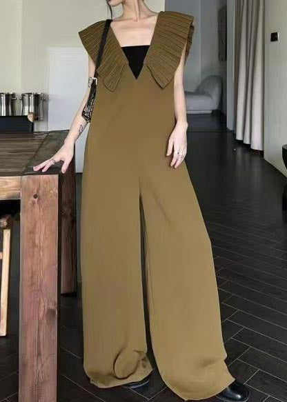 Coffee Draping Spandex Wide Leg Pants Jumpsuit Oversized Summer
