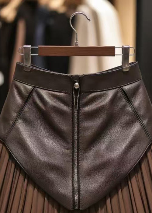 Coffee High Waist Tulle Patchwork Skirts Zippered Spring