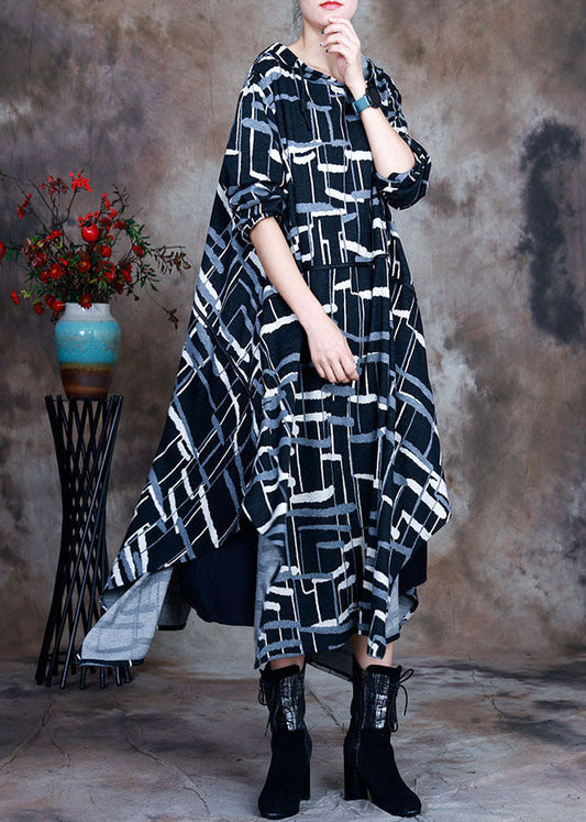 Schokoladenbraune, asymmetrische Strick-Hoodie-Kleider für den Herbst