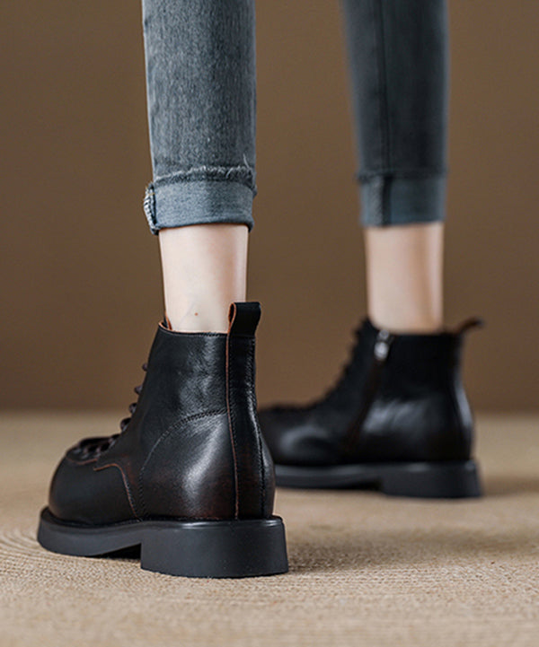 Botines de piel de vacuno con plataforma color café, hechos a mano y empalmados