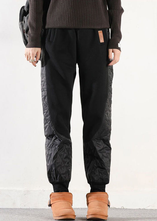 Pantalones de invierno asimétricos tipo harén con relleno de algodón y parches de café