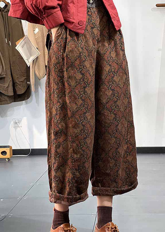 Schokoladendruck Feine Baumwoll-Füllung Leinenhose Elastische Taille Winter