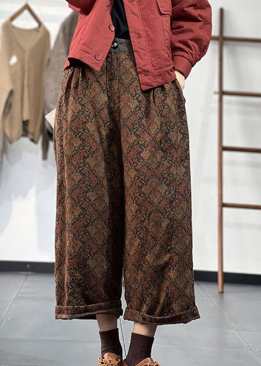 Schokoladendruck Feine Baumwoll-Füllung Leinenhose Elastische Taille Winter
