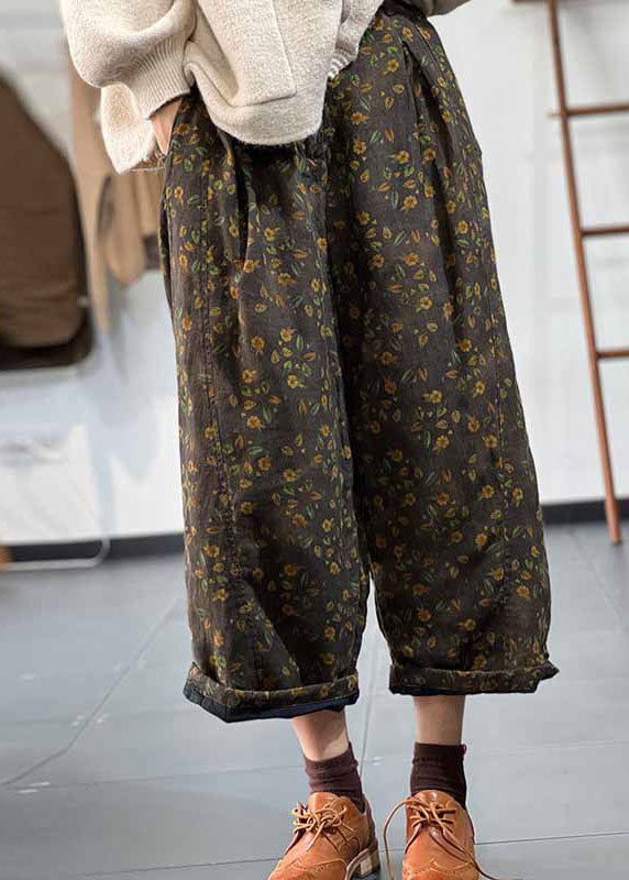 Schokoladendruck Feine Baumwoll-Füllung Leinenhose Elastische Taille Winter