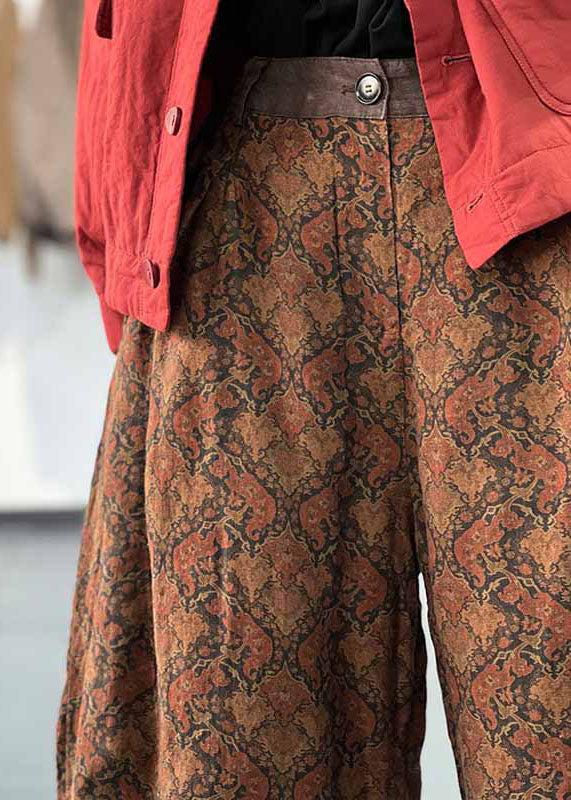 Schokoladendruck Feine Baumwoll-Füllung Leinenhose Elastische Taille Winter