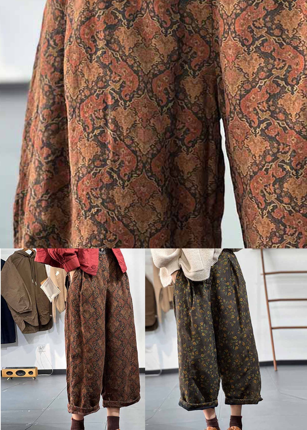 Schokoladendruck Feine Baumwoll-Füllung Leinenhose Elastische Taille Winter