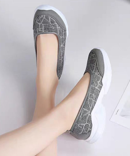 Comfortable Grey Cotton Fabric Flats Splicing Flat Shoes For Women