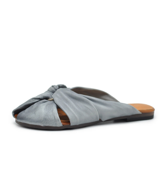 Comfortable Splicing Hollow Out Grey Cowhide Leather Slide Sandals