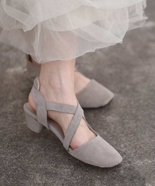 Comfy Apricot Cross Strap Splicing Suede Chunky Sandals