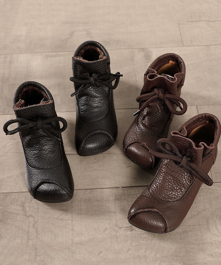Bequeme Schnürstiefel Schwarz Warm Fleecegefüttert Rindsleder Shelsea