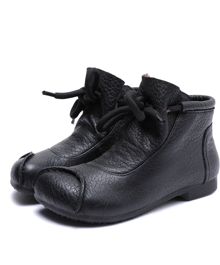 Bequeme Schnürstiefel Schwarz Warm Fleecegefüttert Rindsleder Shelsea