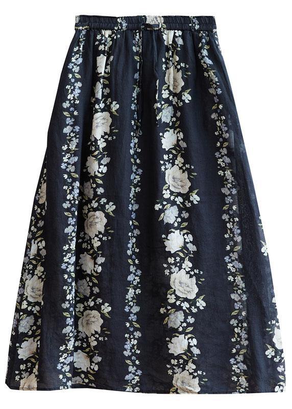 Comfy Navy Pockets Tie Waist Print Fall Floral Skirts - SooLinen