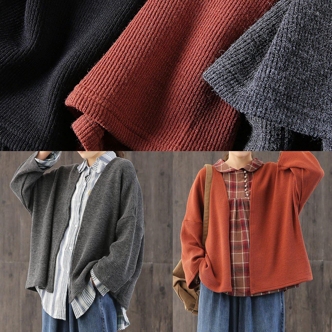 Comfy fall gray knitwear plus size patchwork knitted pullover - SooLinen