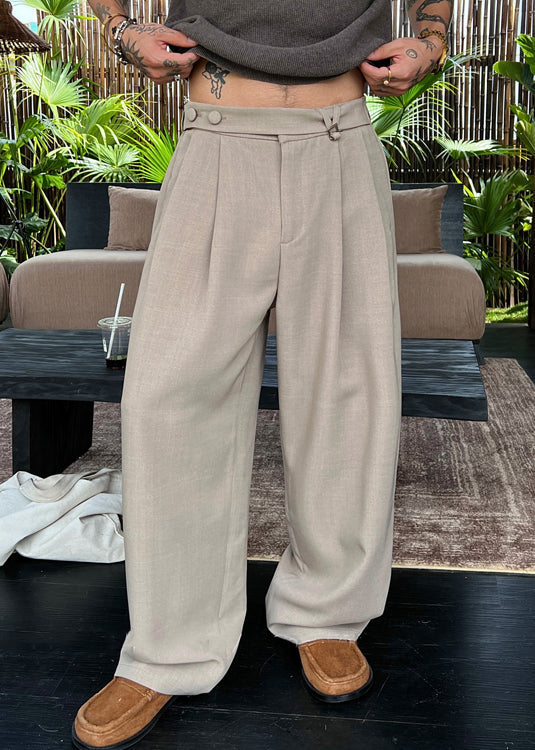 Cool Apricot Pockets Elastic Waist Spandex Pants Men Summer