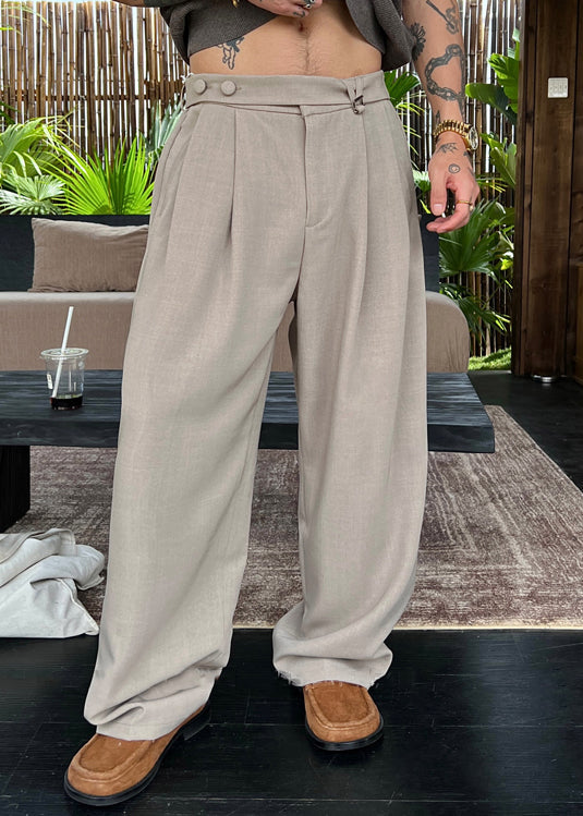 Cool Apricot Pockets Elastic Waist Spandex Pants Men Summer