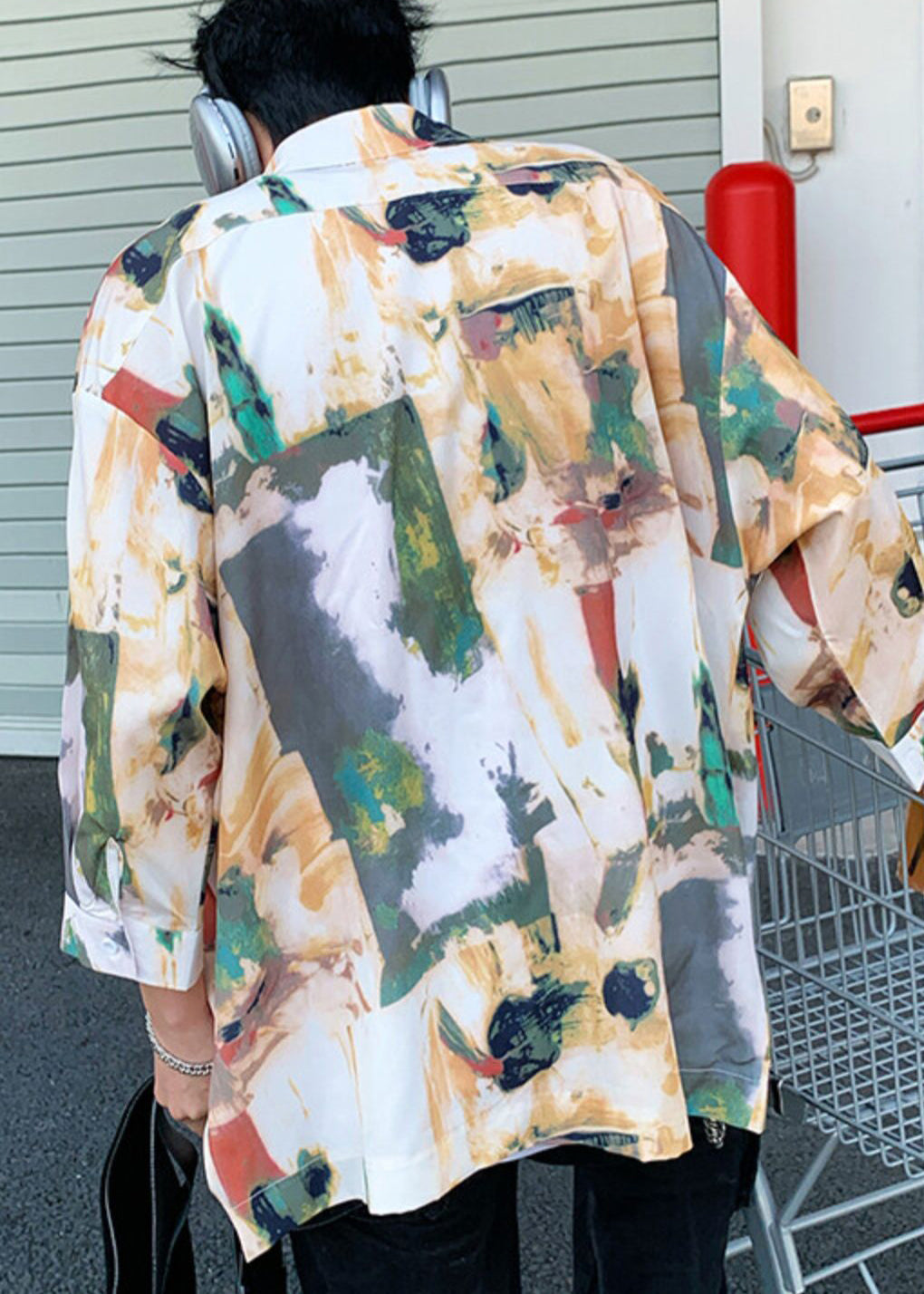 Cool Khaki Oversized Print Cotton Tour Shirts Mens Fall