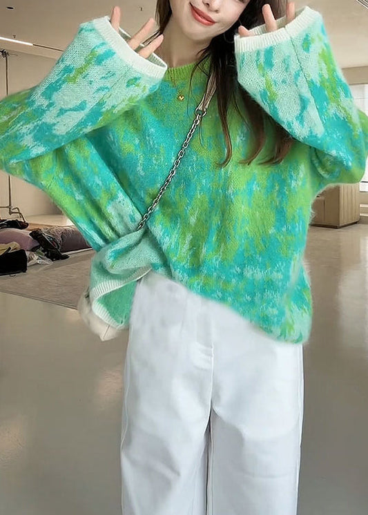 Cozy Green Oversized Tie Dye Knit Sweater Winter