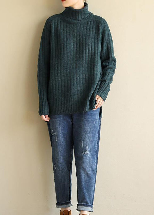 Cozy army green knitted top high neck plus size spring sweaters - SooLinen