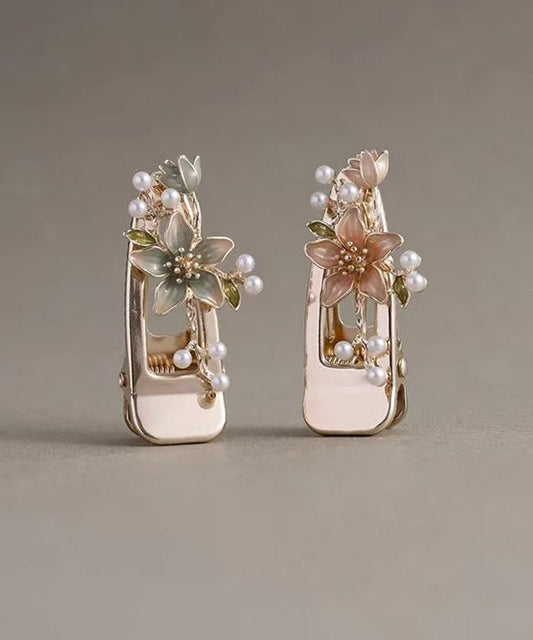 Cute Alloy Pearl Floral Dripping Glaze Hairpin Two-Piece Set