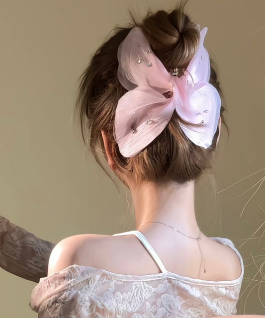 Cute Beige Tulle Zircon Butterfly Hairpin