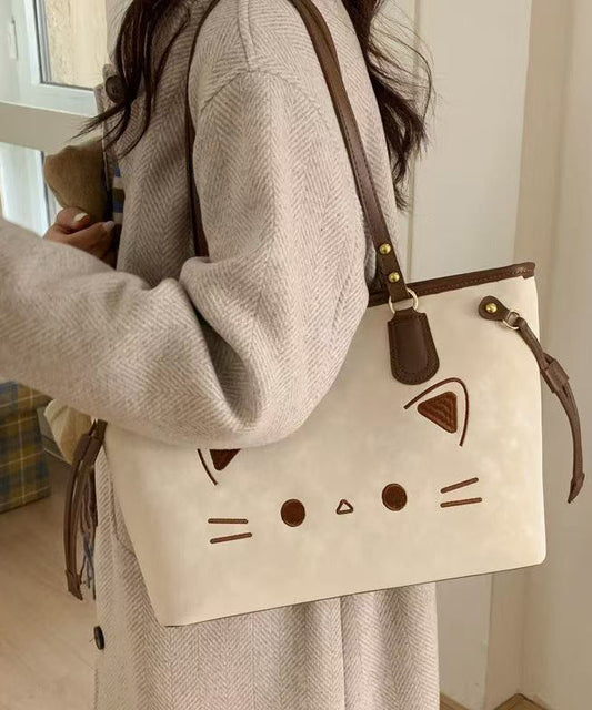 Cute Cate Large Capacity Rivet Faux Leather Satchel Handbag