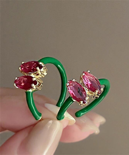 Cute Pink Alloy Crystal Zircon C-Shaped Hoop Earrings