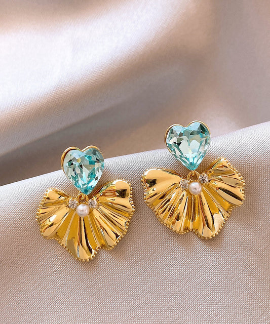 Cute Pink Copper Alloy Zircon Crystal Ginkgo Leaf Love Drop Earrings