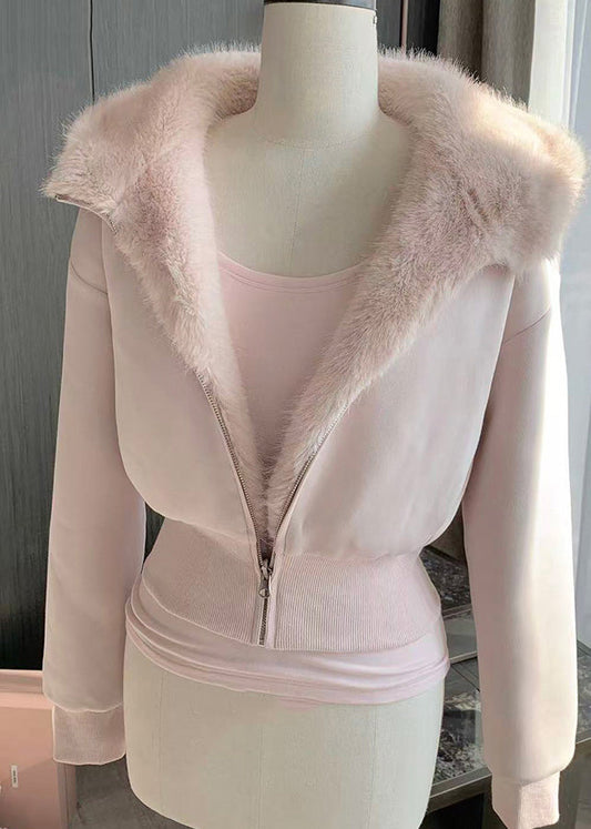 Niedlicher rosa Parka mit Taschen, Patchwork-Design, flauschigem Fell und Kapuze – perfekt für den Winter