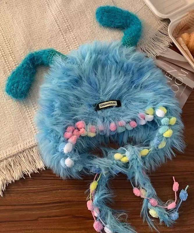 Lindo gorro de punto morado, grueso, cálido y peludo de Bonnie