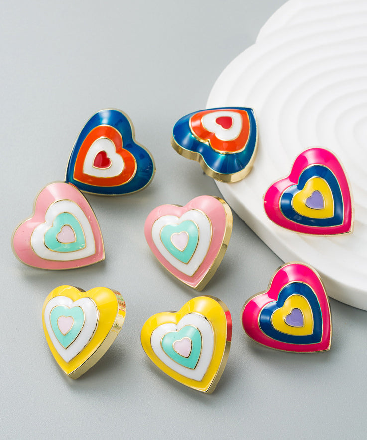 Cute Rose Alloy Drip Glaze Patchwork Love Stud Earrings