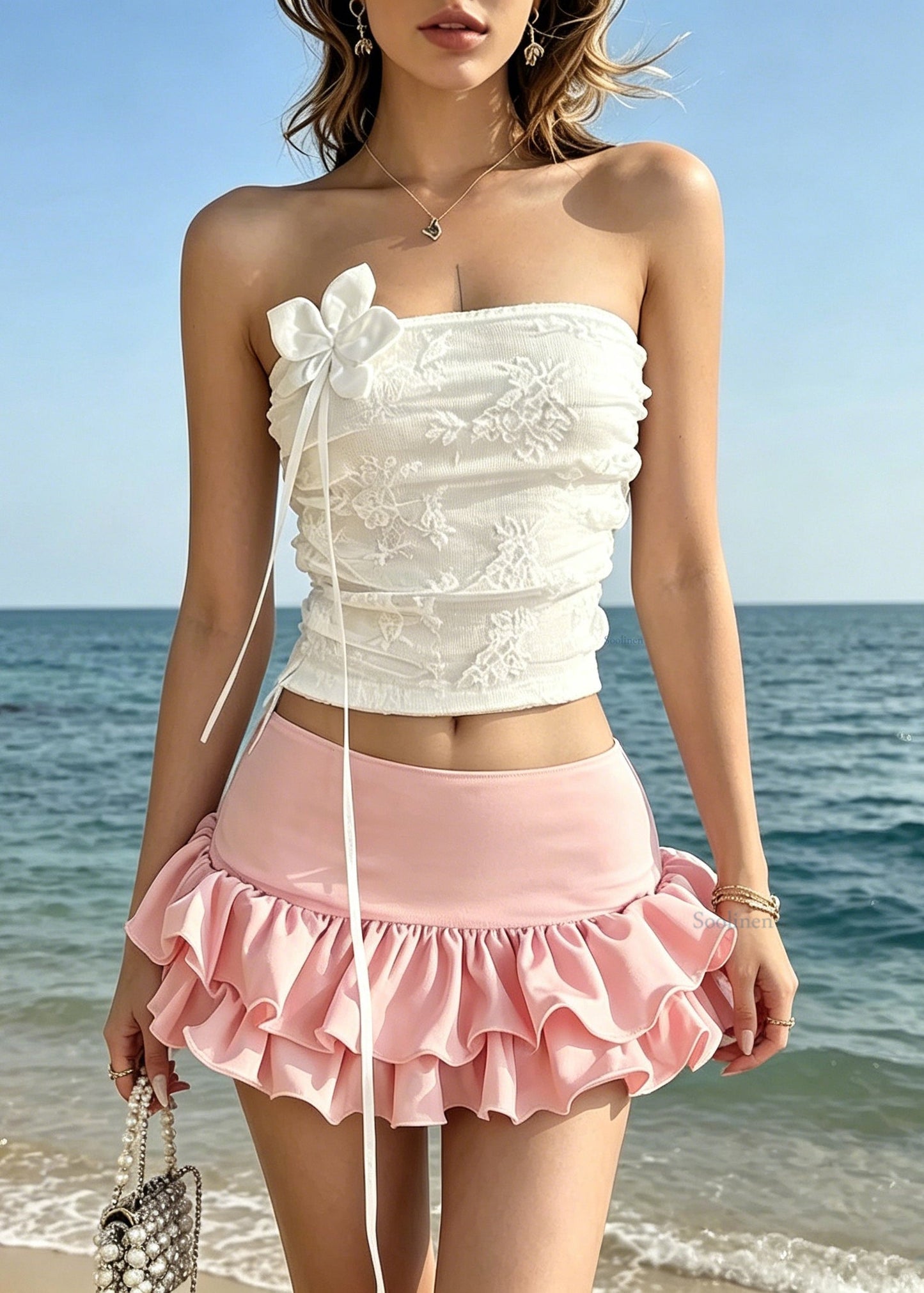 Cute White Floral Vest And Skirts Two Piece Set Sleeveless
