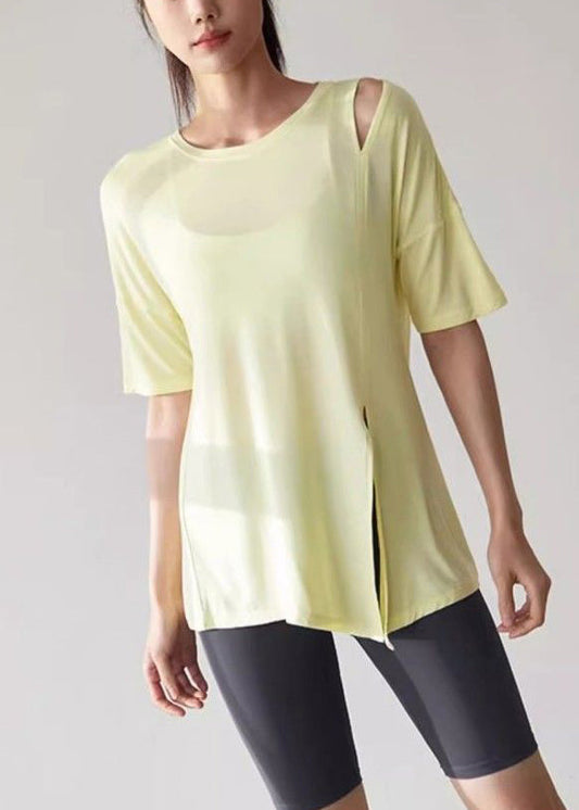 Cute Yellow Side Open Short Sleeve Yoga Tank Tops
